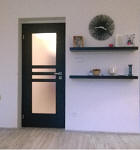 Interiérové dveře a obložková zárubeň, Dveře Horizont H2, CPL Dub Sumatra, sklo Matelux, příčka 65 mm