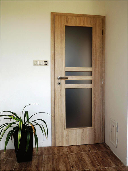 Interiérové dveře a obložková zárubeň, Dveře Horizont H2, CPL Bardolino, sklo Screen, příčka 65 mm